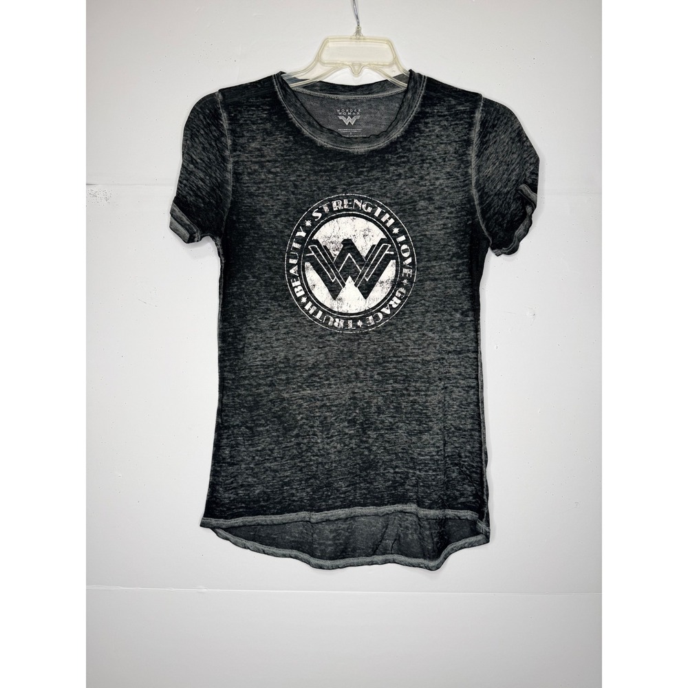 Wonder Woman Graphic Tee Gray Burnout High Low Logo Streetwear Y2K Retro S